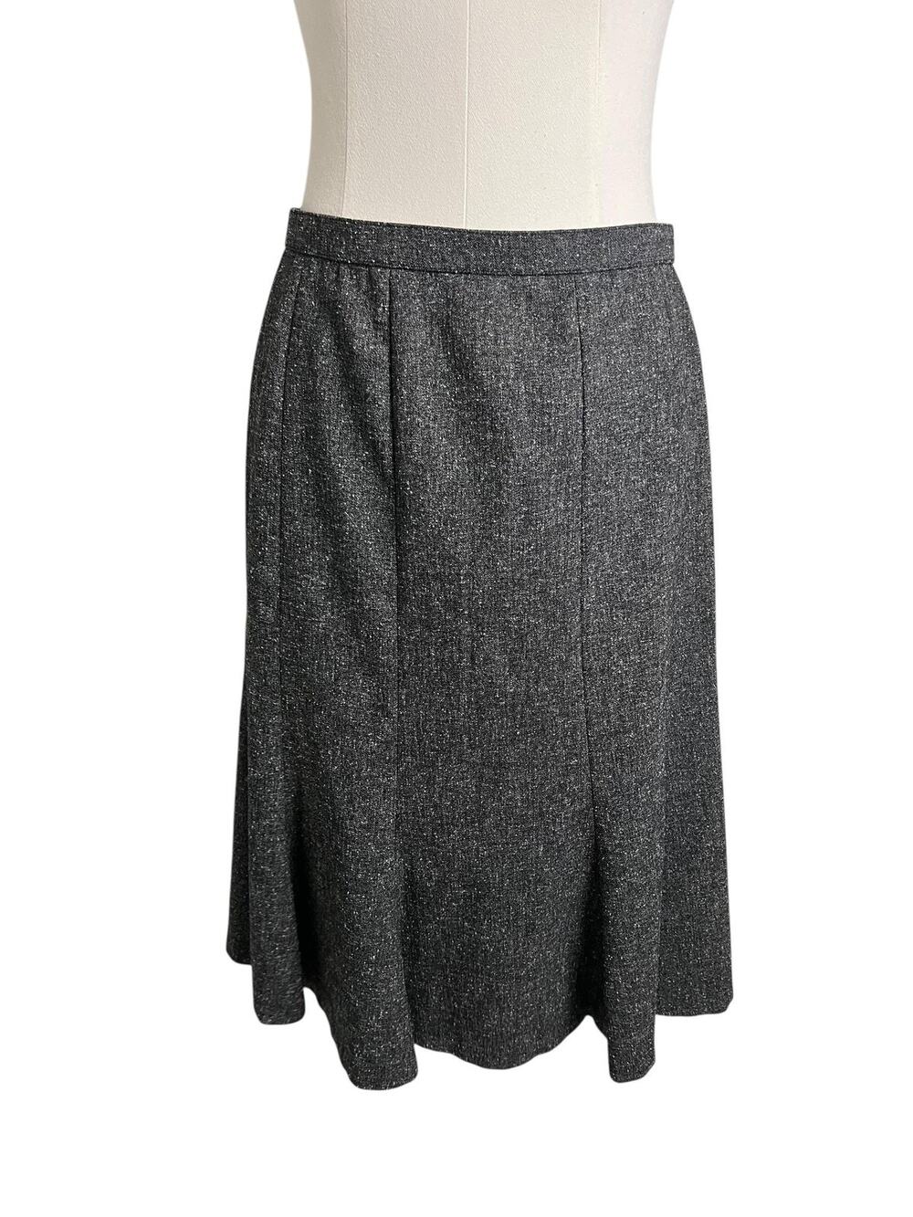 90s Y2K Flared Skirt 6 Gray Tweed Tulip hem Academia Office Siren Twee Librarian